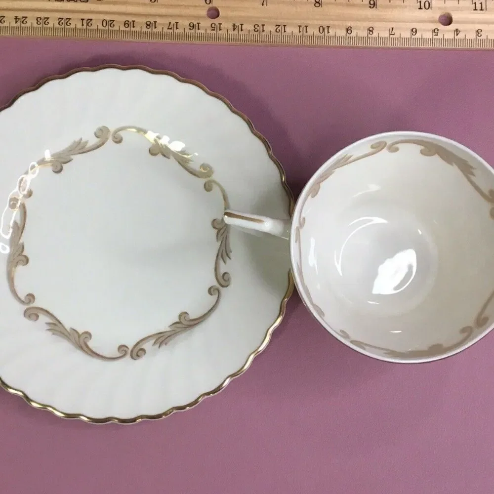 Vintage Syracuse Baroque White Tea Cup & Saucer Set‎ Hand-Crafted USA